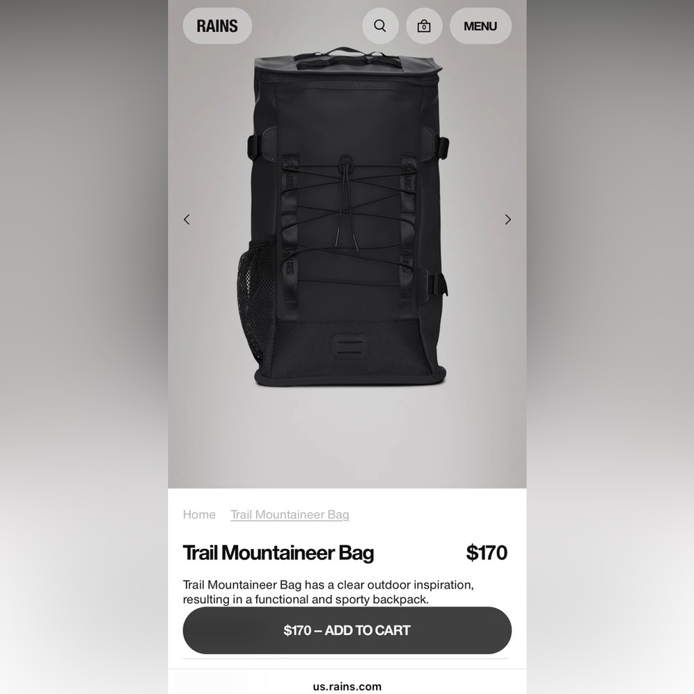 Rains Trail Mountaineer Black Backpack